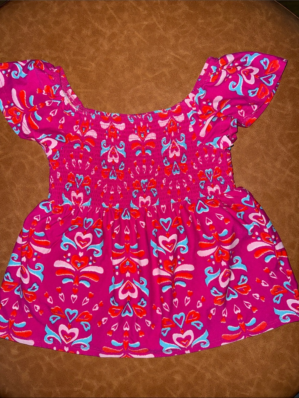 Crown & Ivy Girls' 6X Pink Patterned Smocked Top